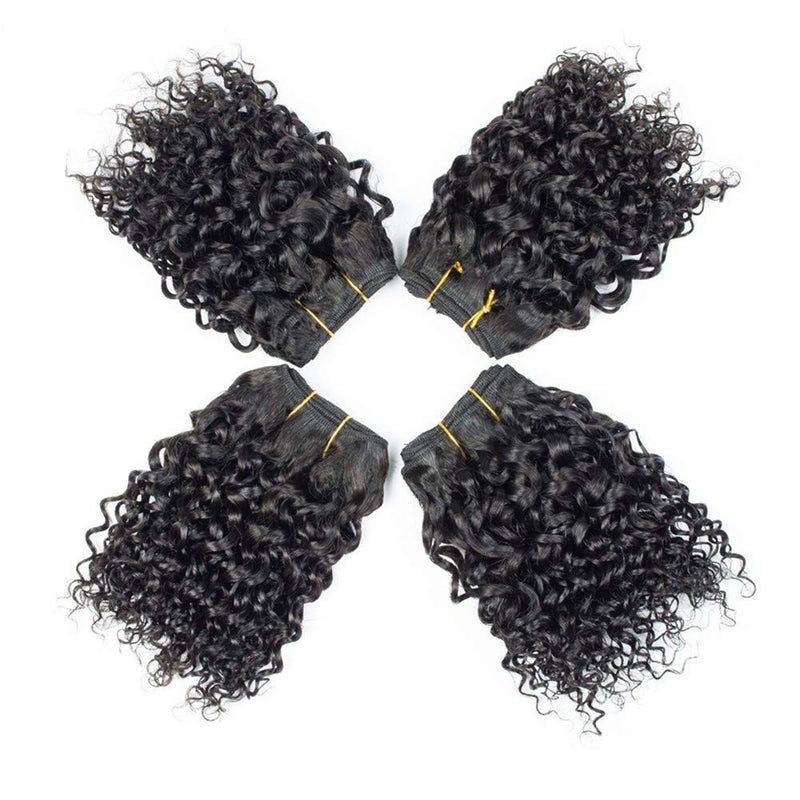 Selina Brazilian Curly Hair Bundles 4 Bundles Kinky Curly Short Human Hair Brazilian Virgin Human Hair 50 Gram/Bundle (8 8 8 8, Natural Color) - Image 2